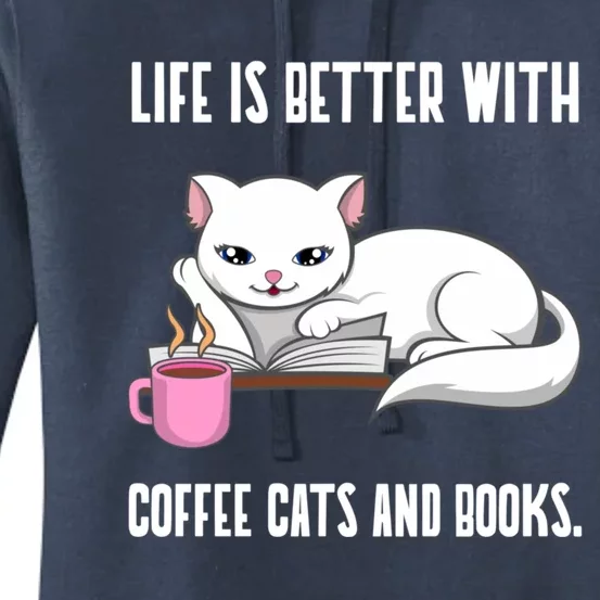 Coffee Cats And Books Funny Reading Gift Women's Pullover Hoodie