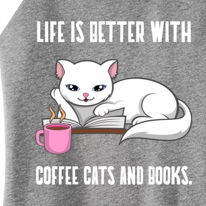 Coffee Cats And Books Funny Reading Gift Women’s Perfect Tri Rocker Tank