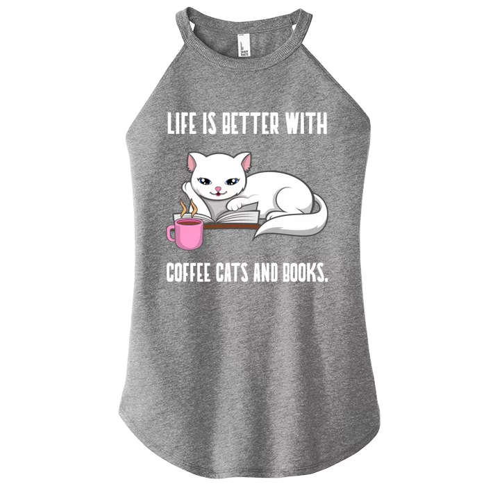 Coffee Cats And Books Funny Reading Gift Women’s Perfect Tri Rocker Tank