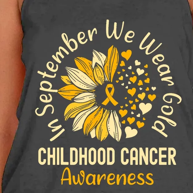 Childhood Cancer Awareness In September We Wear Gold Women's Knotted Racerback Tank