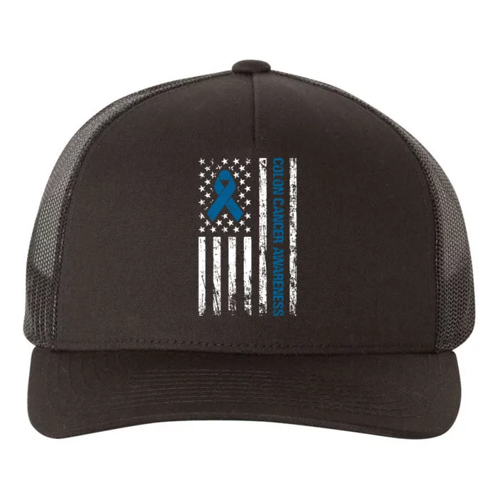 Colon Cancer Awareness Month Distressed Flag Yupoong Adult 5-Panel Trucker Hat