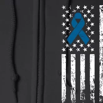 Colon Cancer Awareness Month Distressed Flag Full Zip Hoodie