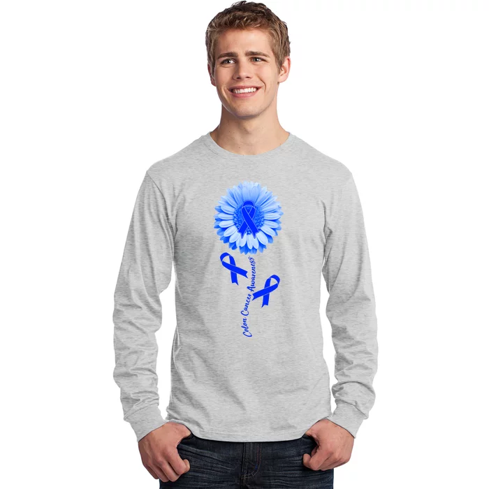 Colon Cancer Awareness Ribbon Flower Long Sleeve Shirt