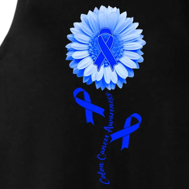 Colon Cancer Awareness Ribbon Flower Ladies Tri-Blend Wicking Tank