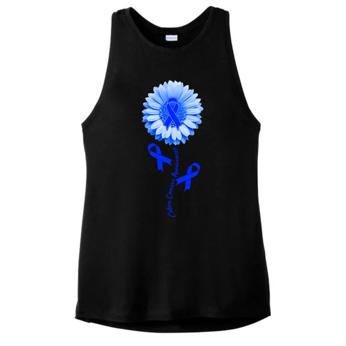 Colon Cancer Awareness Ribbon Flower Ladies Tri-Blend Wicking Tank