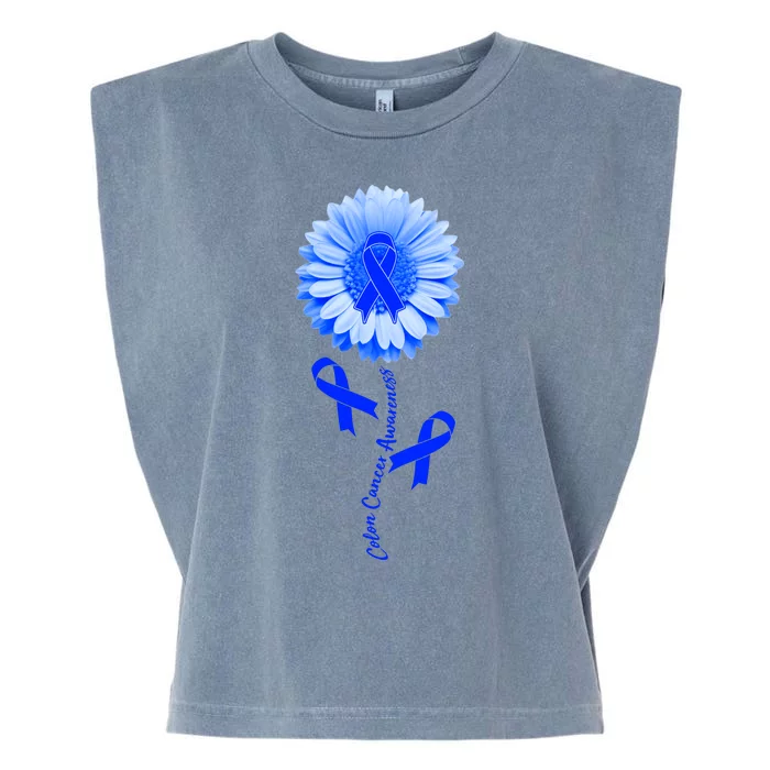 Colon Cancer Awareness Ribbon Flower Garment-Dyed Women's Muscle Tee