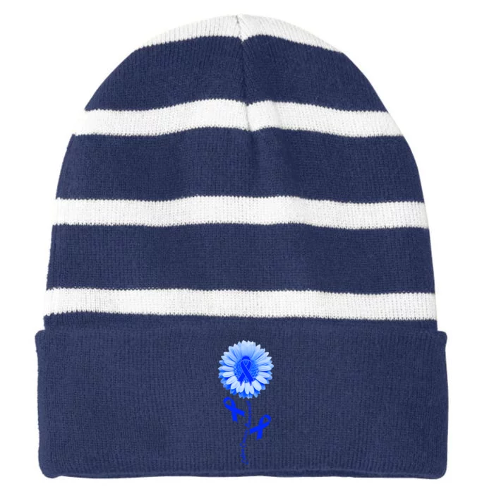 Colon Cancer Awareness Ribbon Flower Striped Beanie with Solid Band