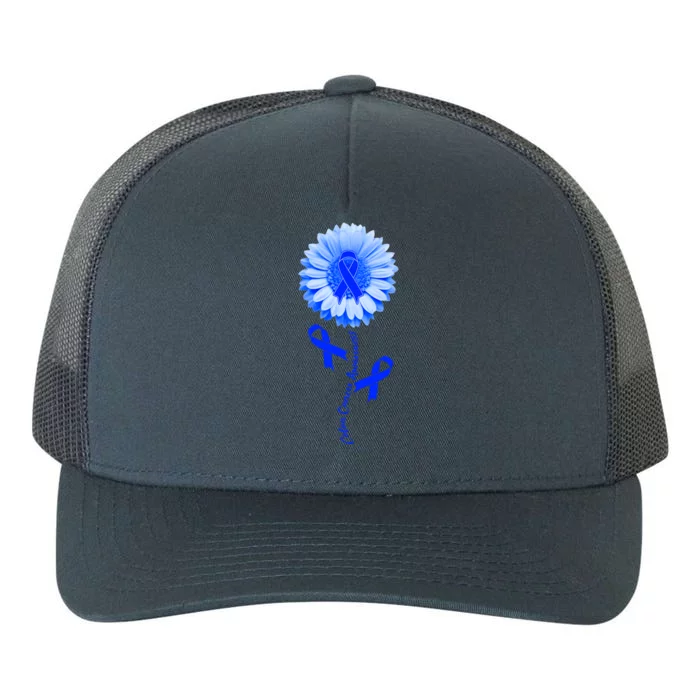 Colon Cancer Awareness Ribbon Flower Yupoong Adult 5-Panel Trucker Hat