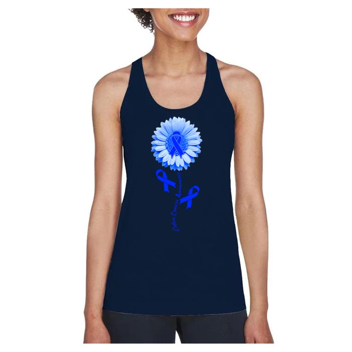 Colon Cancer Awareness Ribbon Flower Women's Racerback Tank