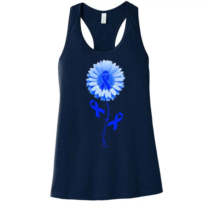 Colon Cancer Awareness Ribbon Flower Women's Racerback Tank