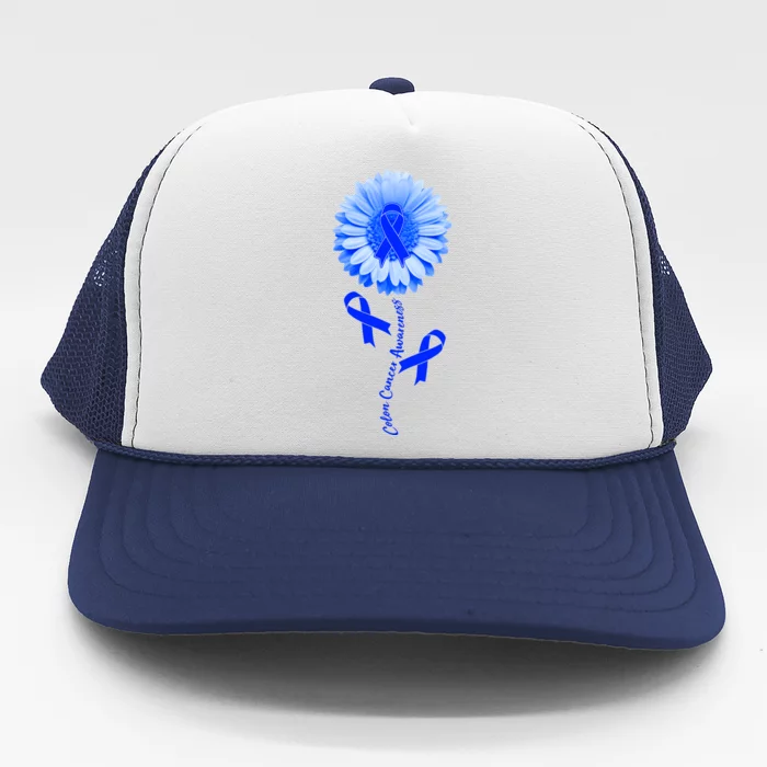 Colon Cancer Awareness Ribbon Flower Trucker Hat