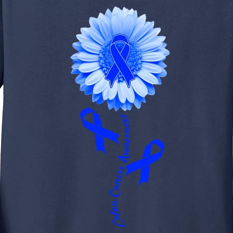 Colon Cancer Awareness Ribbon Flower Kids Long Sleeve Shirt