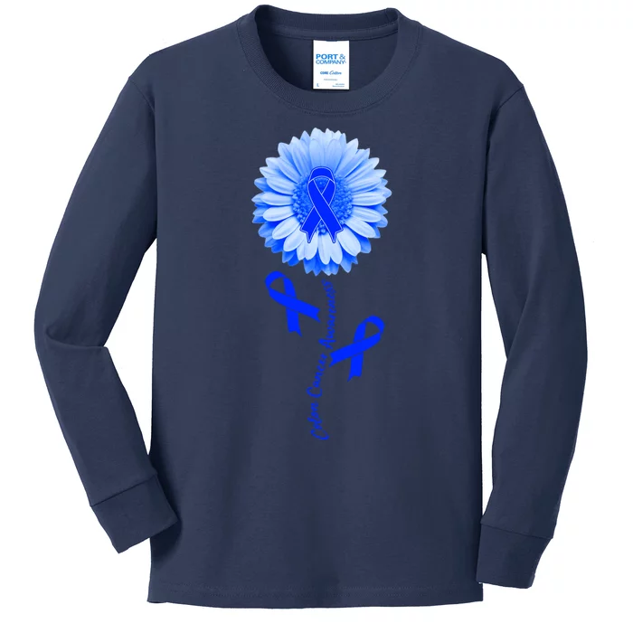 Colon Cancer Awareness Ribbon Flower Kids Long Sleeve Shirt