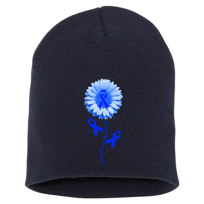 Colon Cancer Awareness Ribbon Flower Short Acrylic Beanie