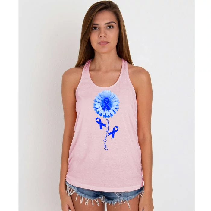 Colon Cancer Awareness Ribbon Flower Women's Knotted Racerback Tank