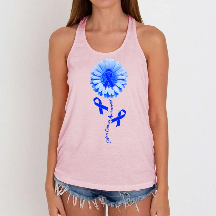 Colon Cancer Awareness Ribbon Flower Women's Knotted Racerback Tank