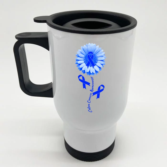 Colon Cancer Awareness Ribbon Flower Front & Back Stainless Steel Travel Mug