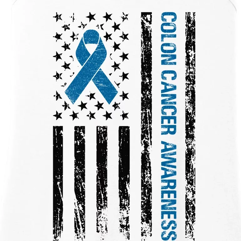 Colon Cancer Awareness Month Distressed Flag Ladies Essential Tank