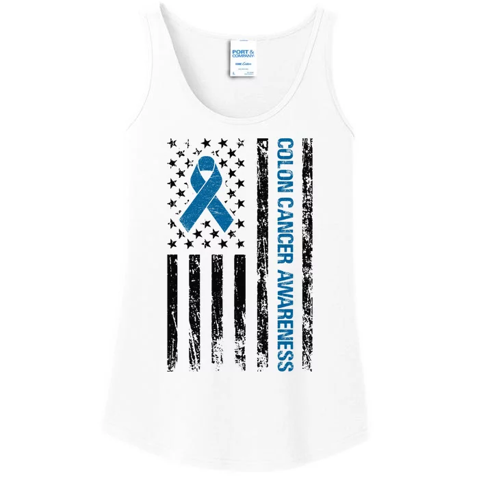 Colon Cancer Awareness Month Distressed Flag Ladies Essential Tank