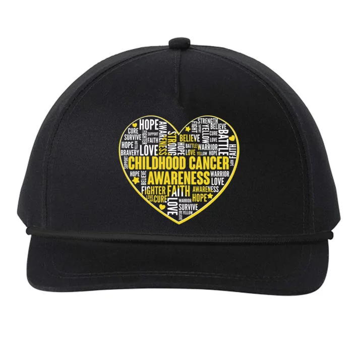 Childhood Cancer Awareness Word Text Art Heart Snapback Five-Panel Rope Hat