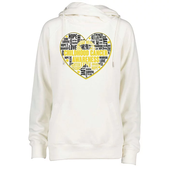 Childhood Cancer Awareness Word Text Art Heart Womens Funnel Neck Pullover Hood