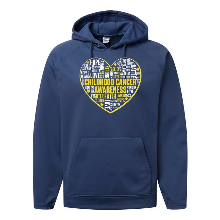 Childhood Cancer Awareness Word Text Art Heart Performance Fleece Hoodie