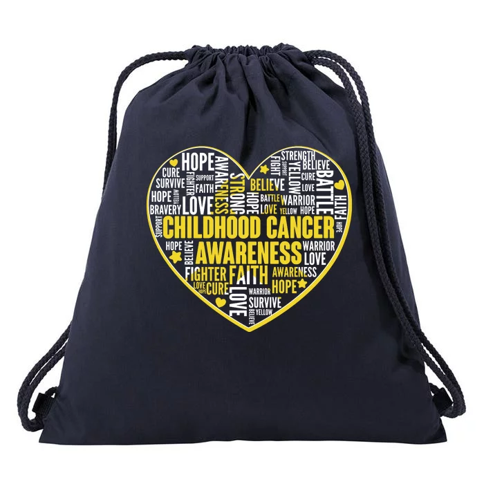 Childhood Cancer Awareness Word Text Art Heart Drawstring Bag