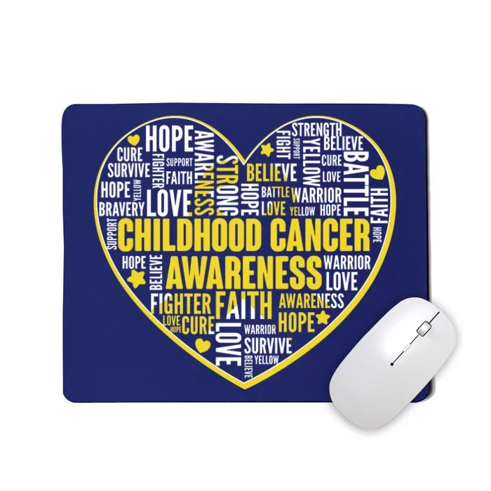 Childhood Cancer Awareness Word Text Art Heart Mousepad