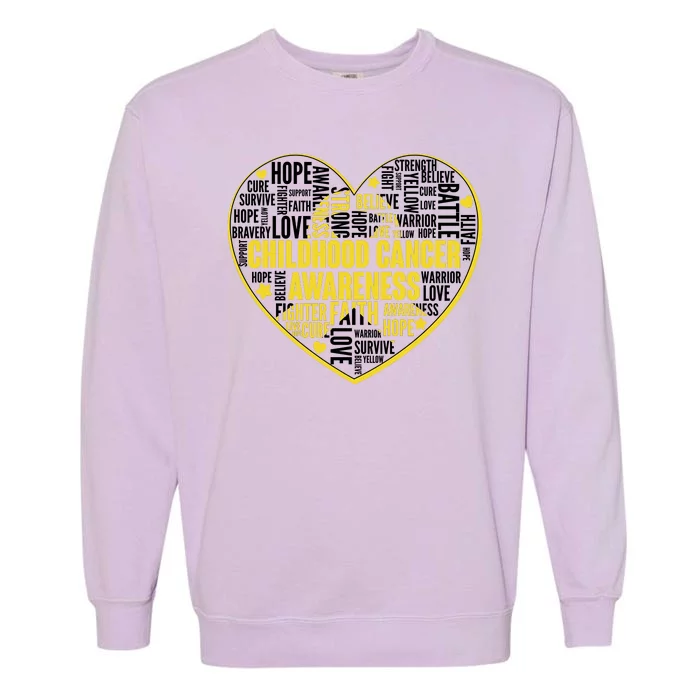 Childhood Cancer Awareness Word Text Art Heart Garment-Dyed Sweatshirt