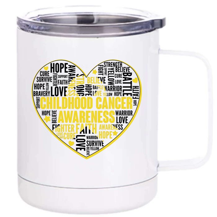 Childhood Cancer Awareness Word Text Art Heart Front & Back 12oz Stainless Steel Tumbler Cup