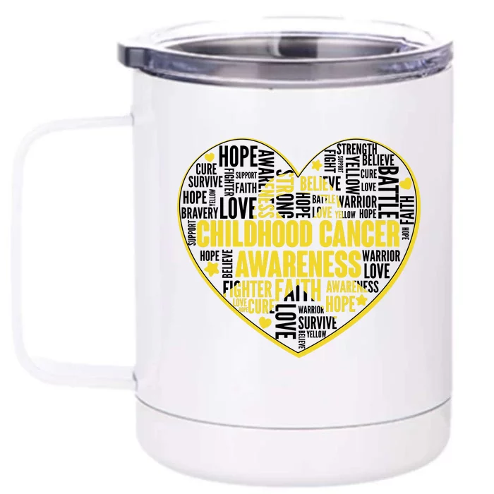 Childhood Cancer Awareness Word Text Art Heart Front & Back 12oz Stainless Steel Tumbler Cup