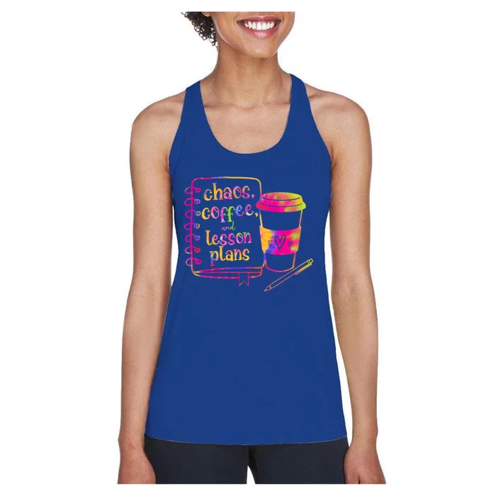 Chaos Coffee And Lesson Plans Teacher Day Gift Women's Racerback Tank