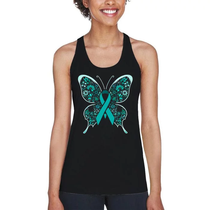 Cervical Cancer Awareness Teal Butterfly Ribbon Women's Racerback Tank