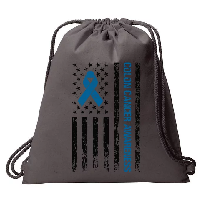 Colon Cancer Awareness Month Distressed Flag Drawstring Bag