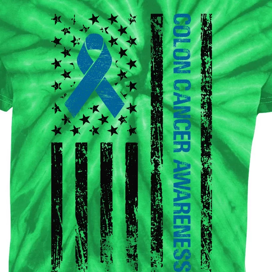 Colon Cancer Awareness Month Distressed Flag Kids Tie-Dye T-Shirt