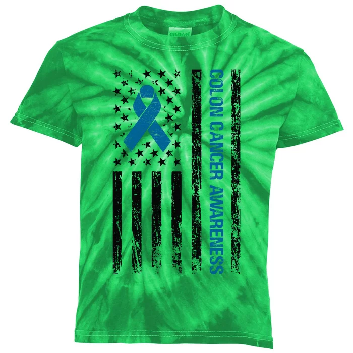 Colon Cancer Awareness Month Distressed Flag Kids Tie-Dye T-Shirt