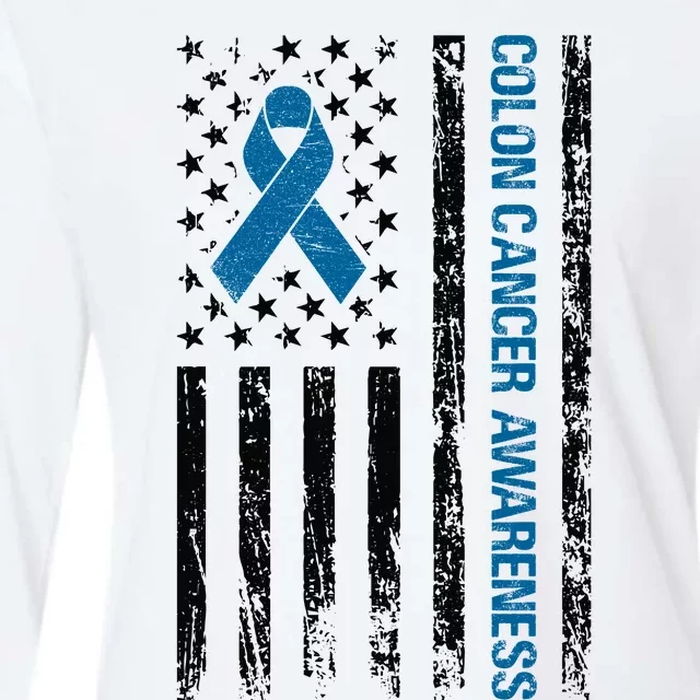 Colon Cancer Awareness Month Distressed Flag Womens Cotton Relaxed Long Sleeve T-Shirt