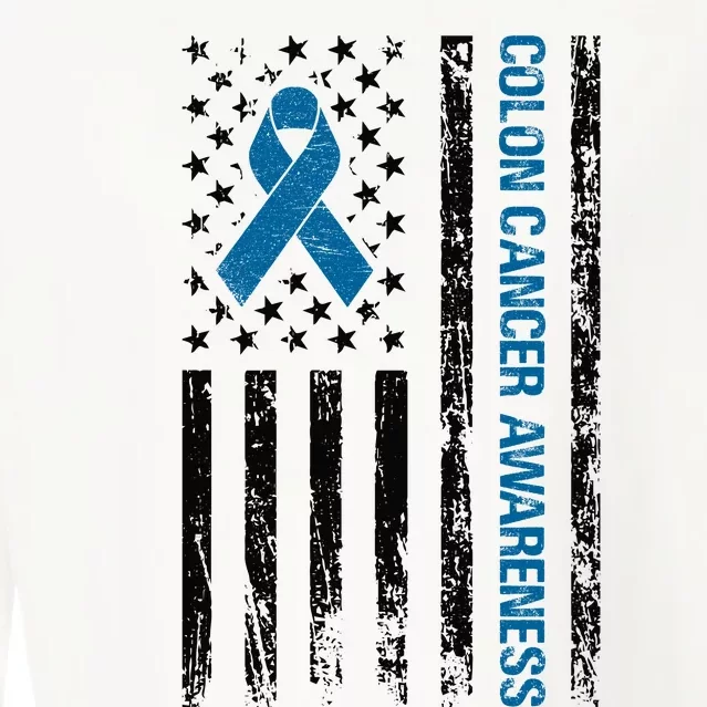 Colon Cancer Awareness Month Distressed Flag Cropped Pullover Crew