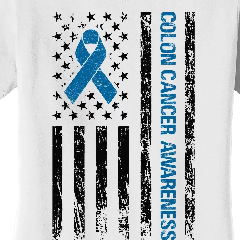 Colon Cancer Awareness Month Distressed Flag Women's T-Shirt