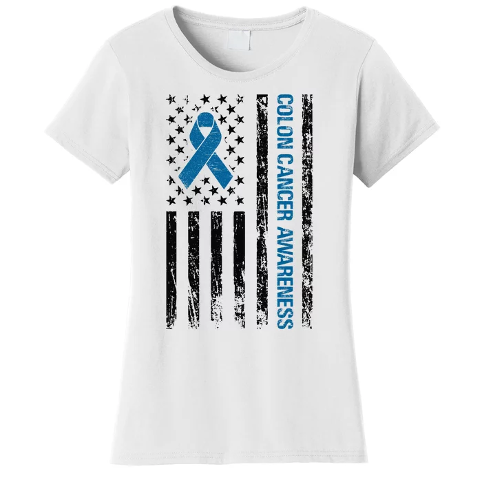 Colon Cancer Awareness Month Distressed Flag Women's T-Shirt