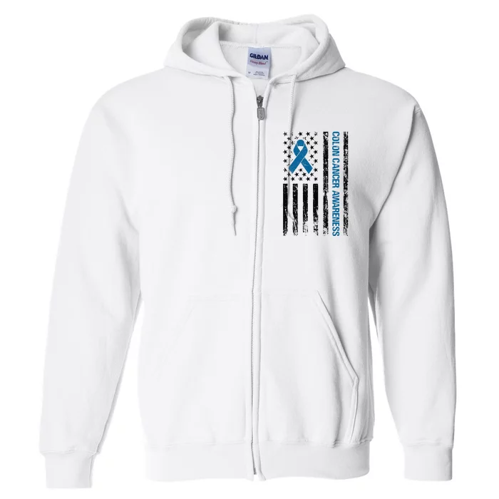 Colon Cancer Awareness Month Distressed Flag Full Zip Hoodie