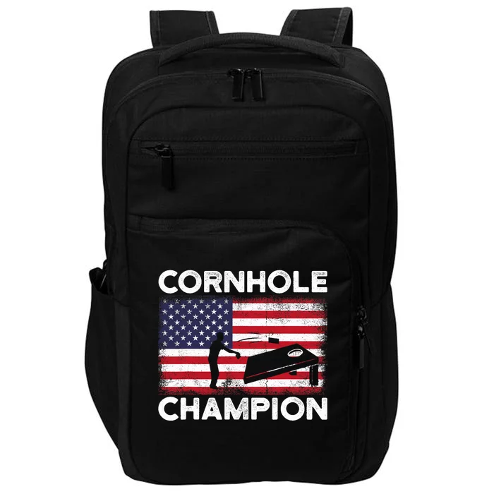 Cornhole Champion American Flag USA July 4th Cornhole Impact Tech Backpack