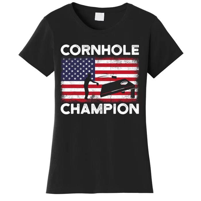 Cornhole Champion American Flag USA July 4th Cornhole Women's T-Shirt