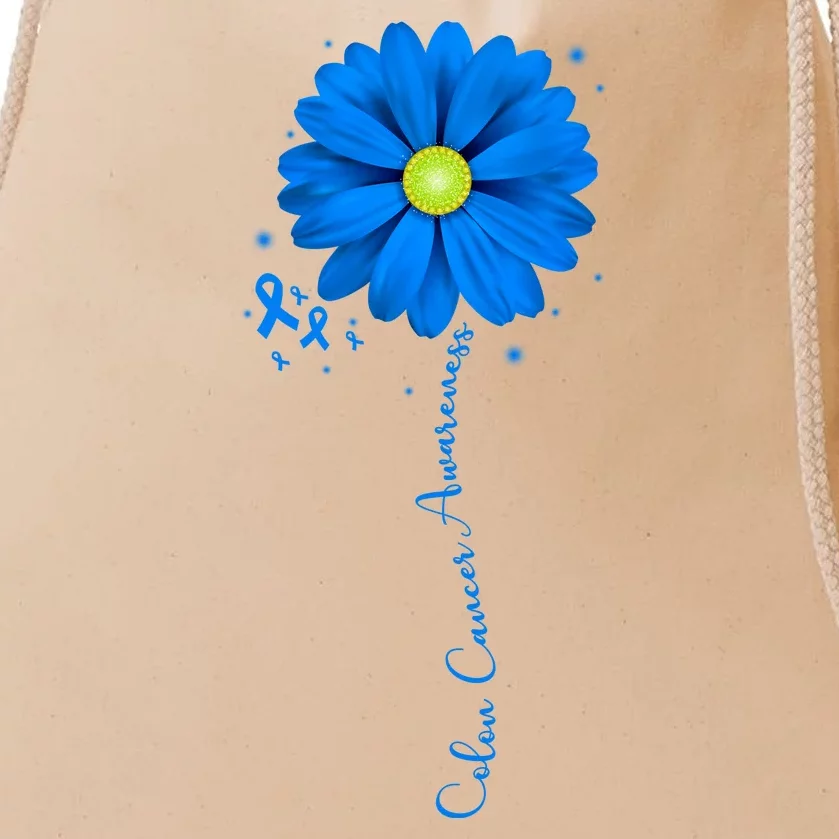 Colon Cancer Awareness Ribbon Daisy Drawstring Bag