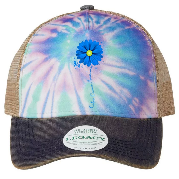 Colon Cancer Awareness Ribbon Daisy Legacy Tie Dye Trucker Hat