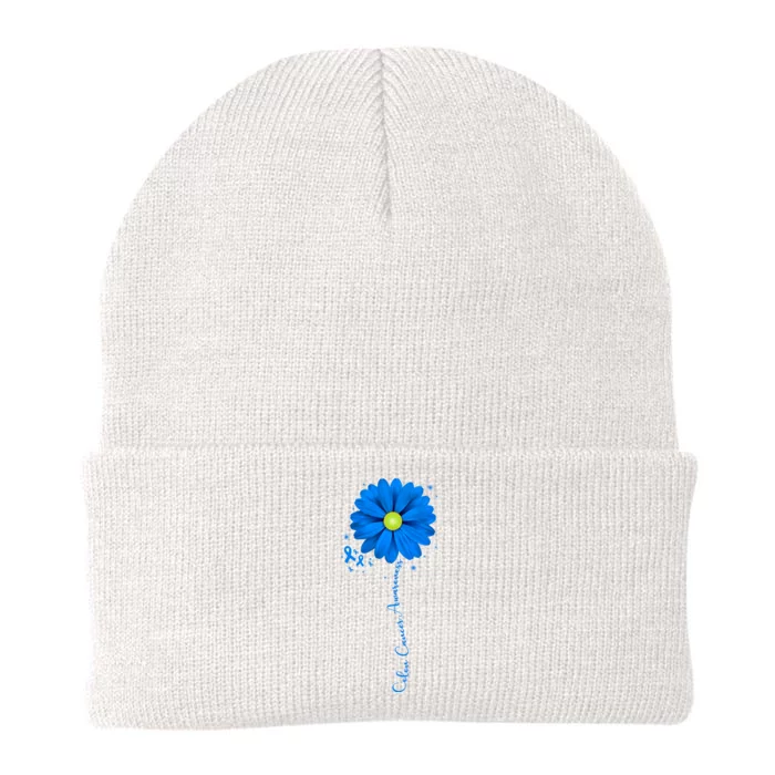 Colon Cancer Awareness Ribbon Daisy Knit Cap Winter Beanie