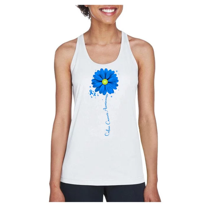 Colon Cancer Awareness Ribbon Daisy Women's Racerback Tank