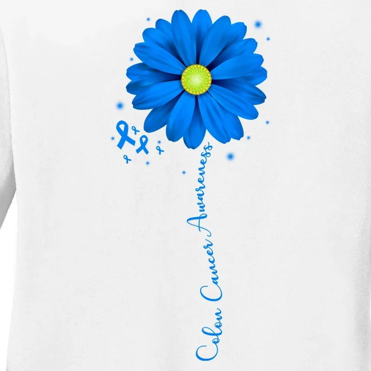 Colon Cancer Awareness Ribbon Daisy Ladies Long Sleeve Shirt