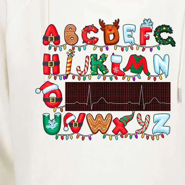 Christmas Cardiology Alphabet Holiday Hospital Crew Womens Funnel Neck Pullover Hood