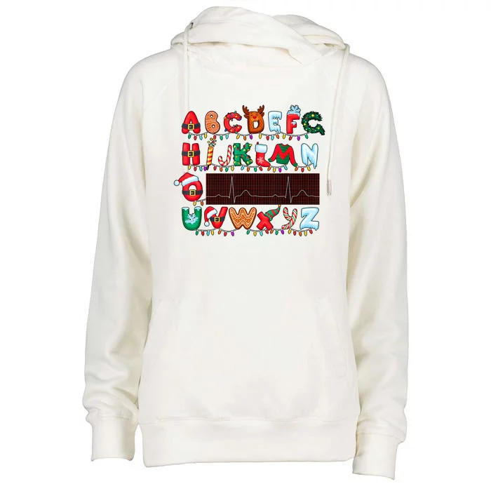 Christmas Cardiology Alphabet Holiday Hospital Crew Womens Funnel Neck Pullover Hood